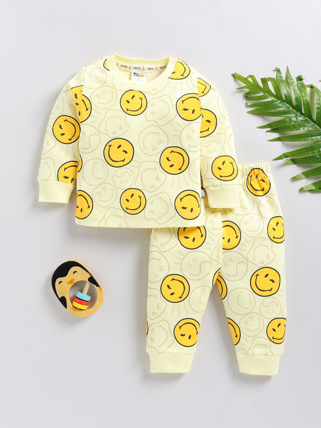 

YK X Tinyo Infants Boys Printed Pure Cotton T-shirt and Jogger, Yellow