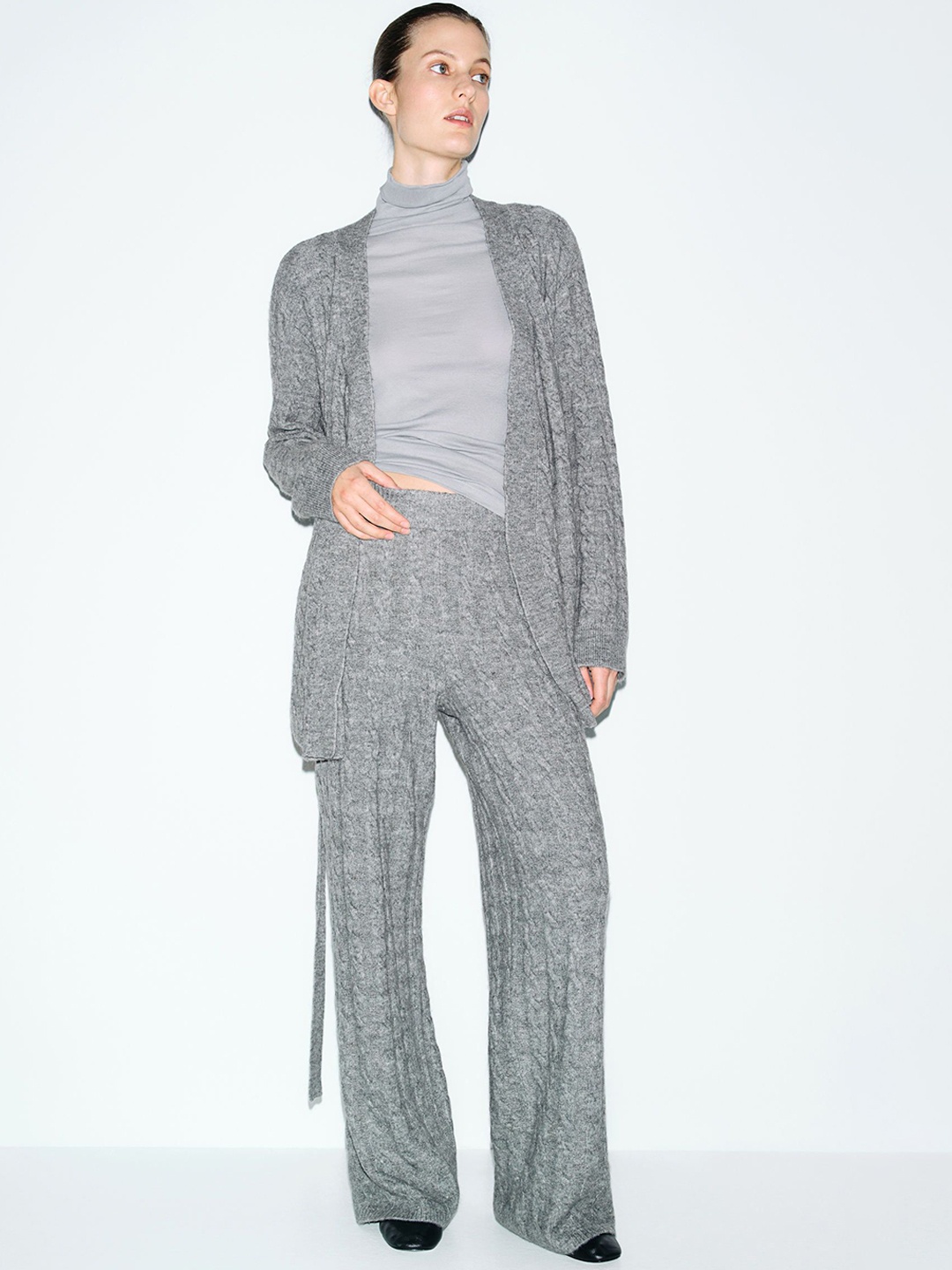

H&M MAMA Before & After Cable-Knit Trousers, Grey