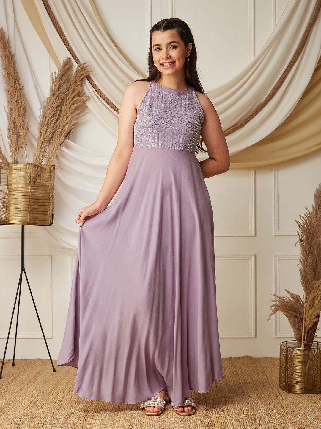 

BAESD Girls Halter Neck Fit & Flare Maxi Dress, Lavender