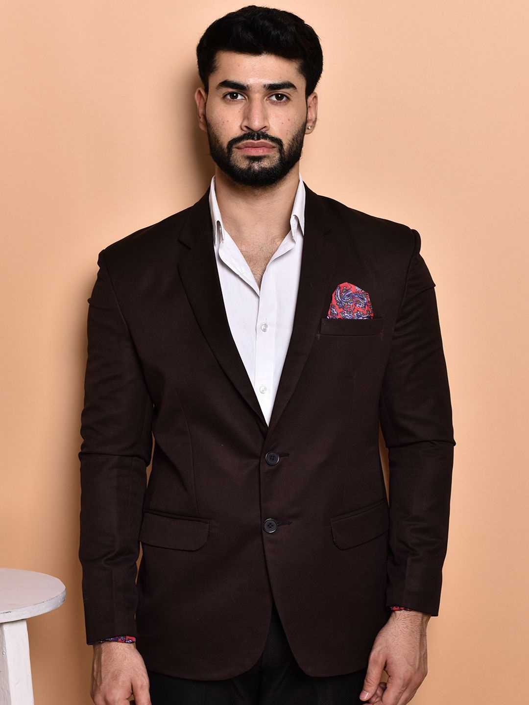 

PRINTINDIA Slim-Fit Single Breasted Blazer, Brown
