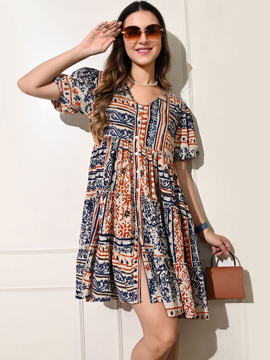 

DECKEDUP Ruffled Fit & Flare Mini Dress, Multi