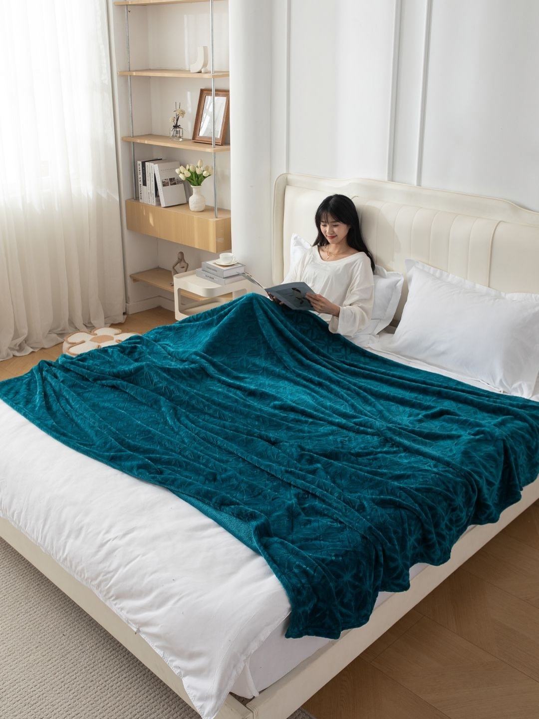 

HOKIPO Teal Fleece 210 GSM Double Bed Blanket