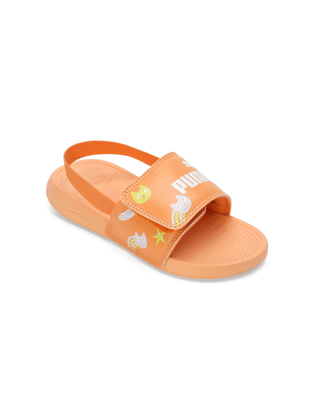 

Puma Kids Printed Popcat 20 V2 Sliders with Backstrap, Orange