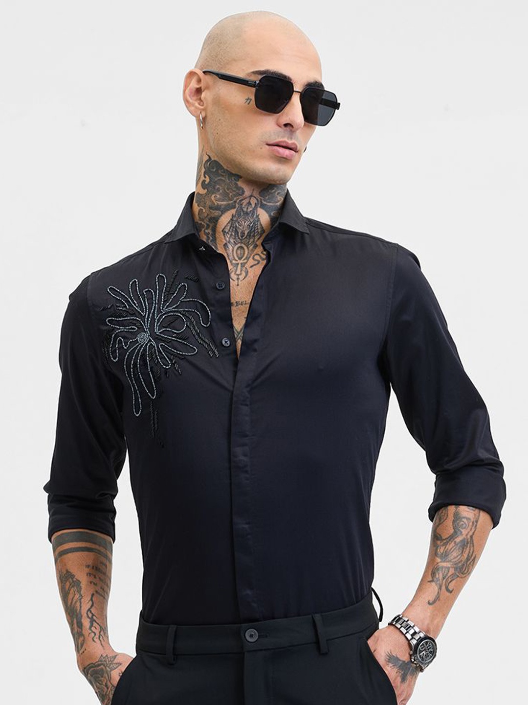 

Snitch Men Smart Slim Fit Opaque Formal Shirt, Black