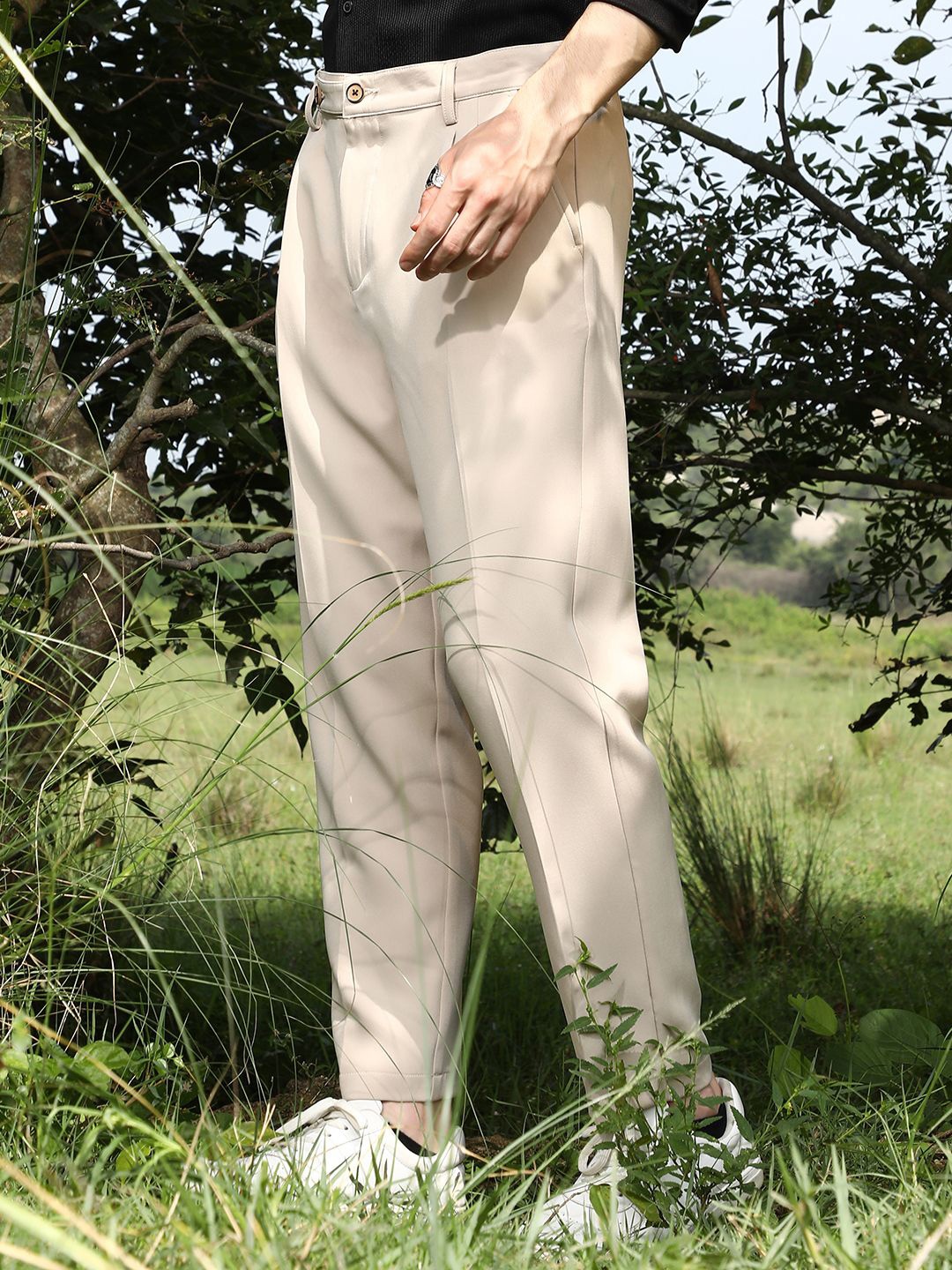 

Campus Sutra Men Comfort Mid-Rise Korean Trousers, Beige