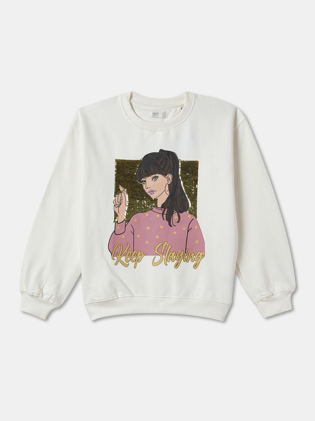 

R&B Girls Graphic Printed Sweatshirt, White