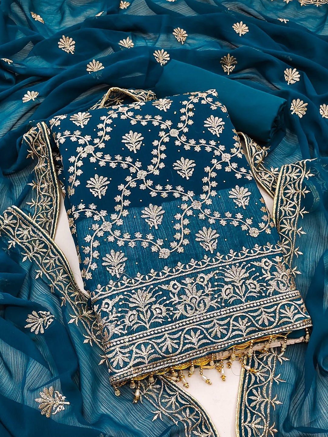 

ZEEPKART Unstitched Dress Material, Turquoise blue