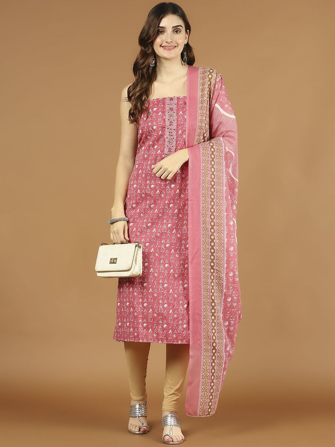 

Meena Bazaar Abstract Printed Cotton Unstitched Dress Material, Pink