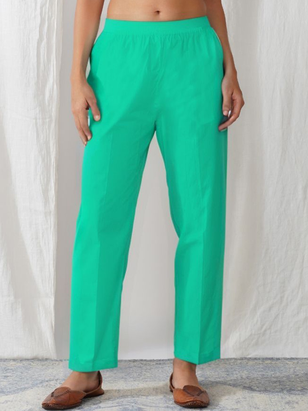 

zuri Women Cotton Relaxed Straight Leg Regular Trouser, Green