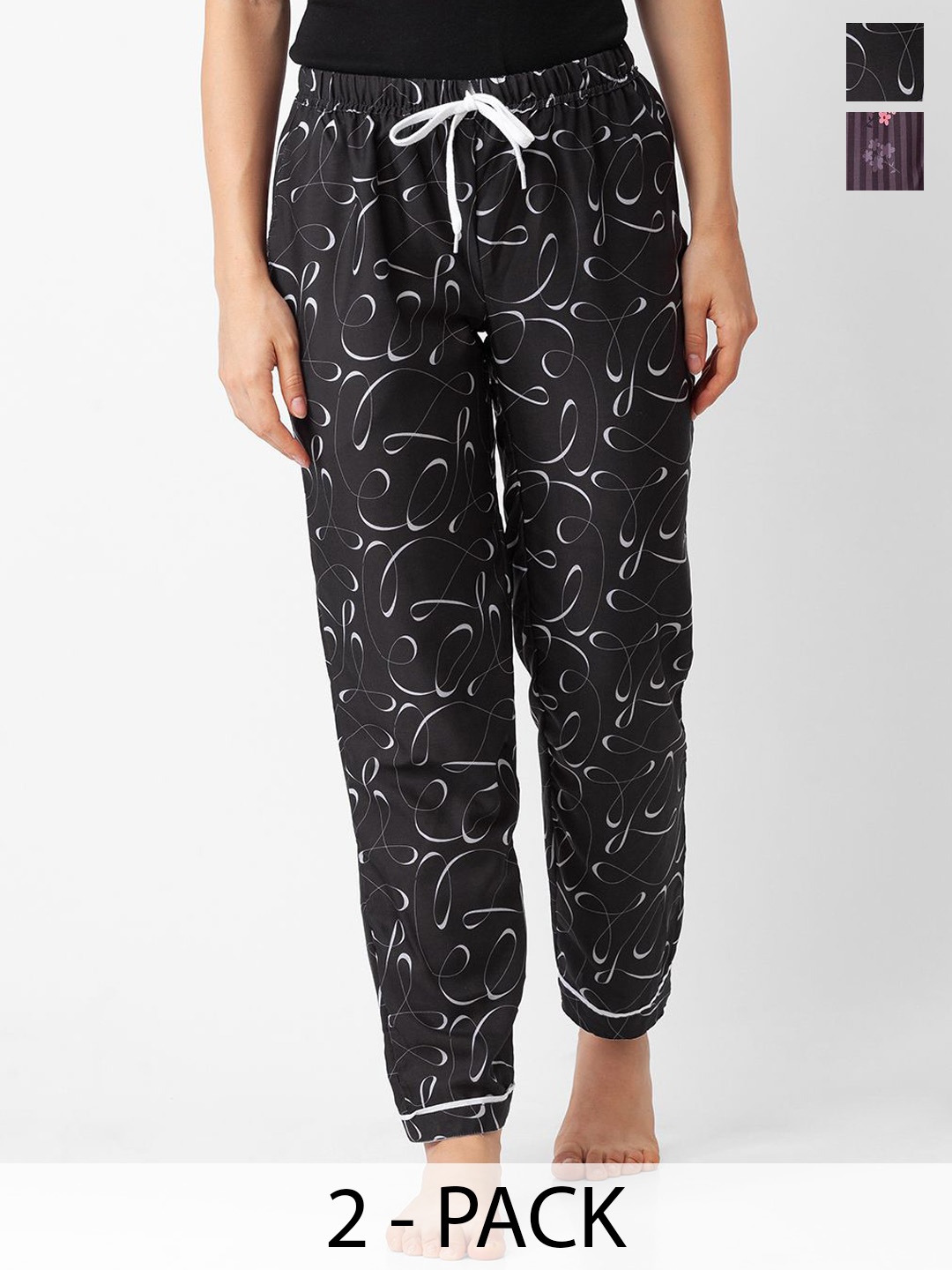 

FashionRack Women Pack Of 2 Printed Pyjamas, Black