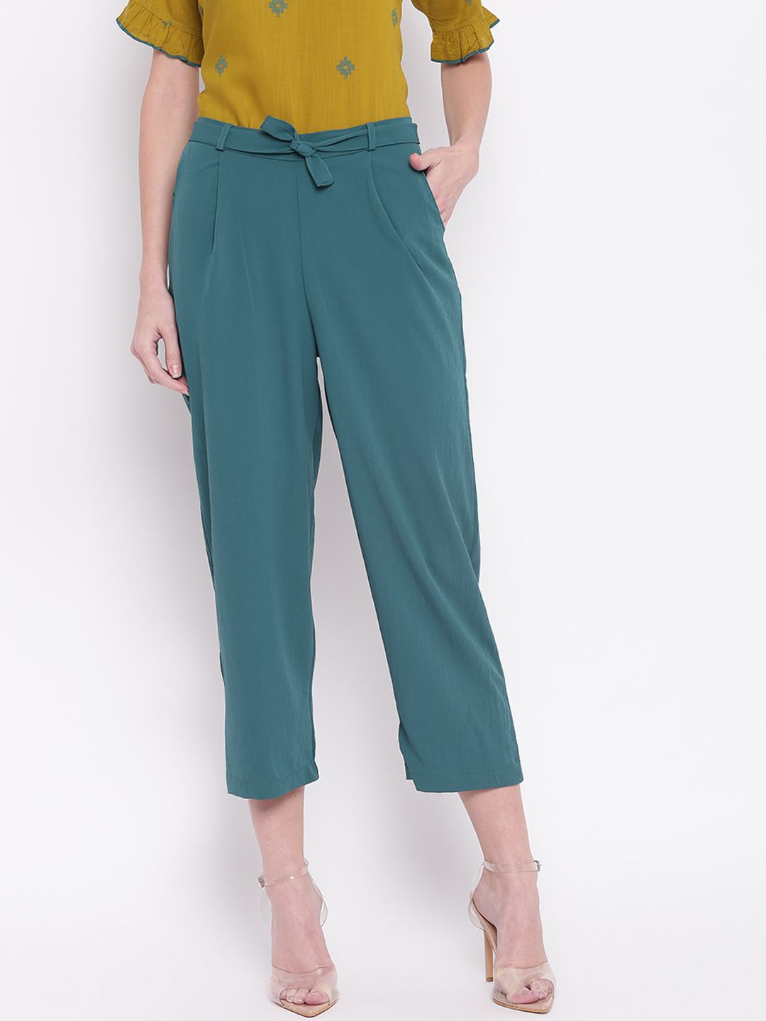 

DressBerry Women Regular Fit Mid-Rise Pleated Trousers, Blue