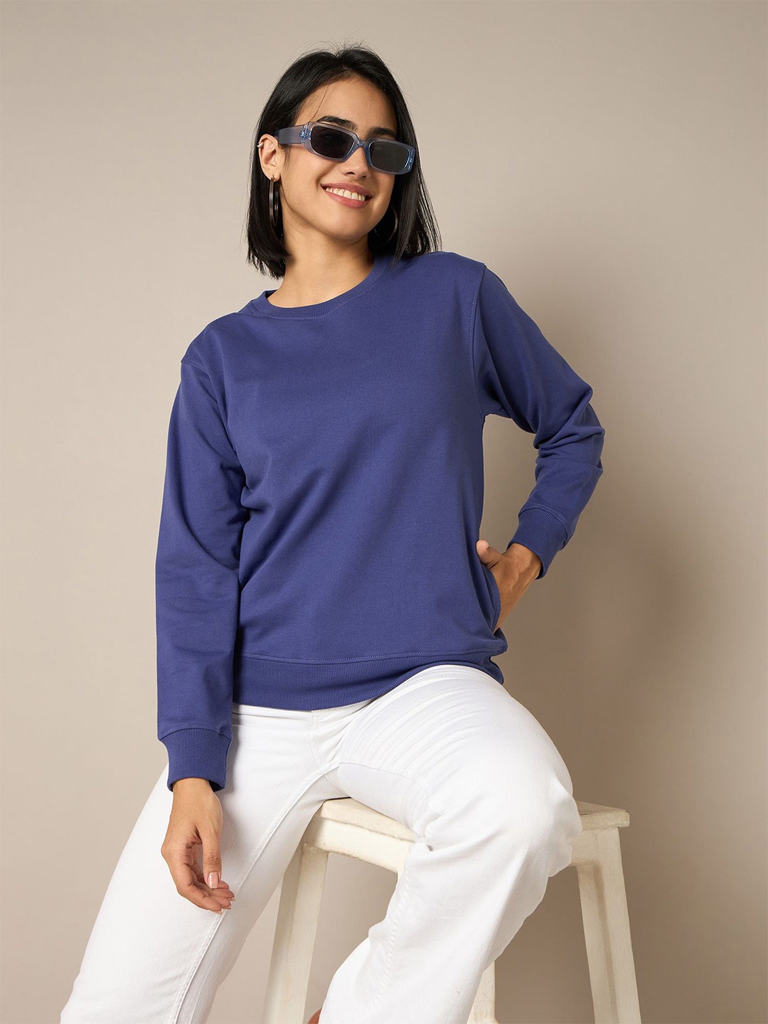 

The Roadster Lifestyle Co Women Round Neck Pullover Sweatshirt, Blue