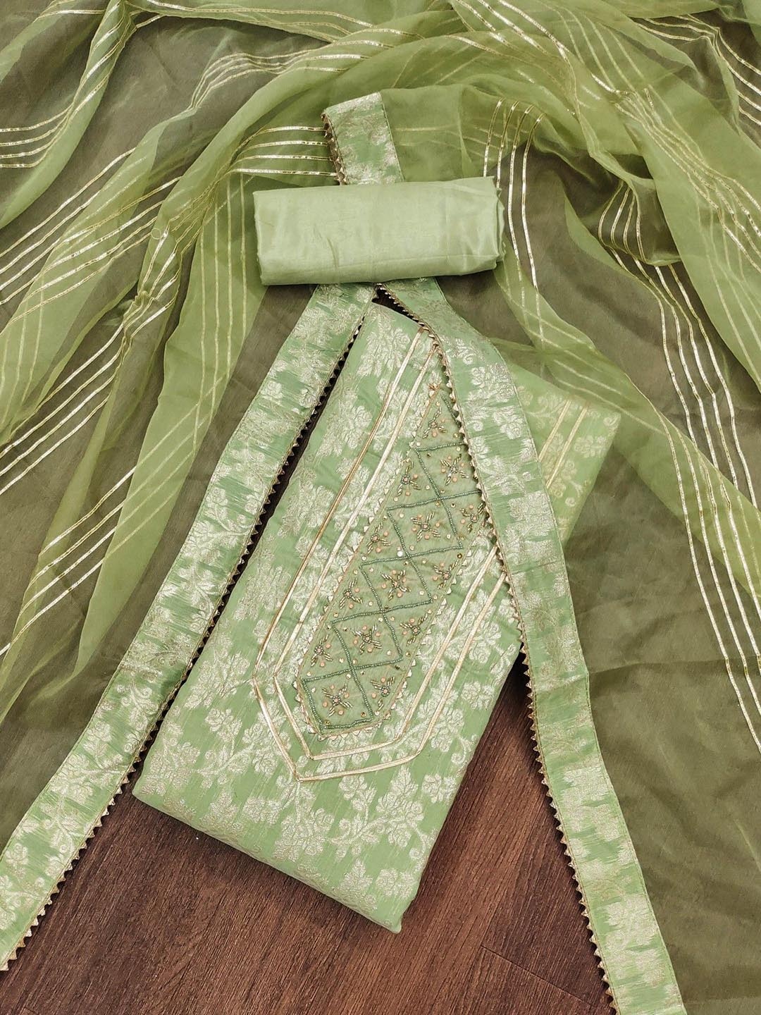 

ZEEPKART Unstitched Dress Material, Green