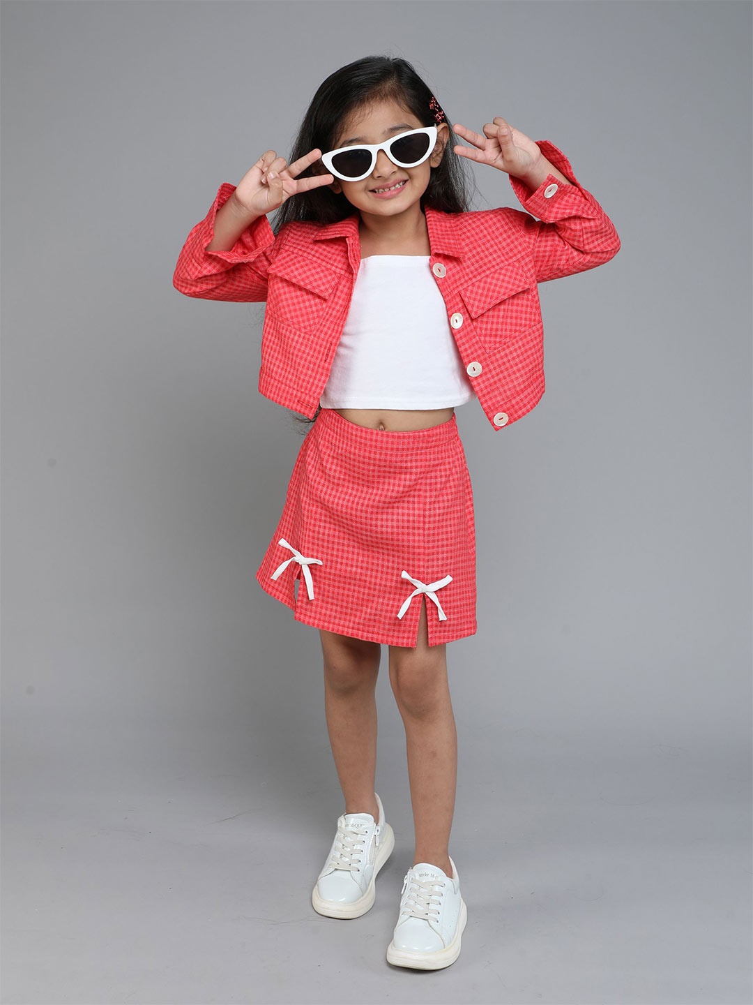 

taffykids Girls Checked Coat with Skirt, Red