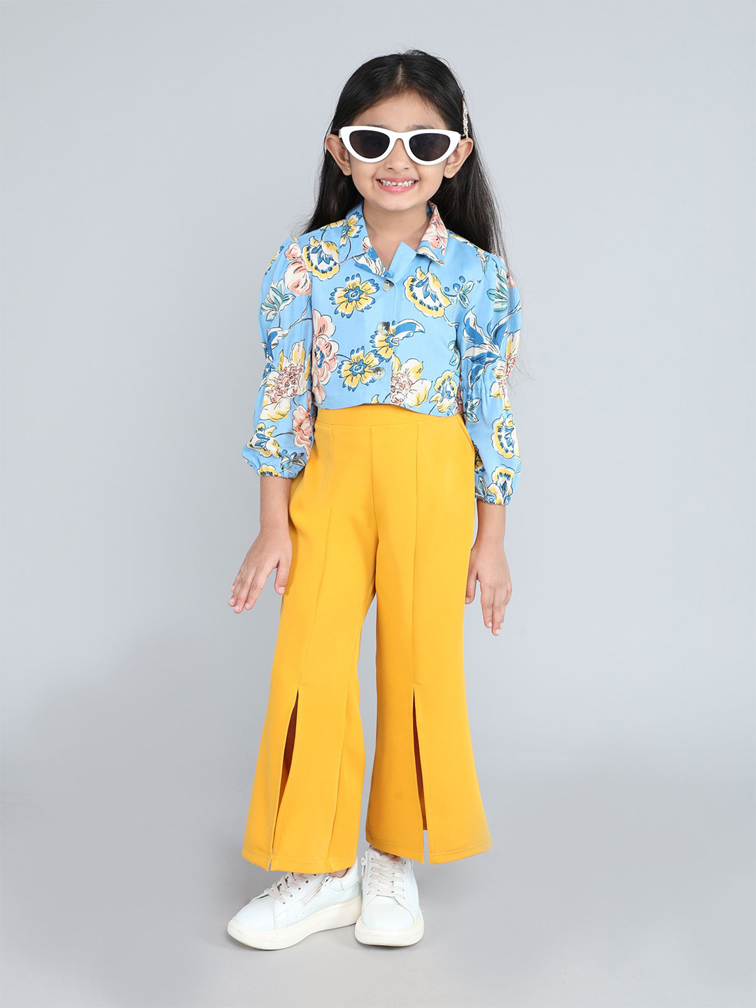 

taffykids Girls Printed Shirt with Palazzos, Blue