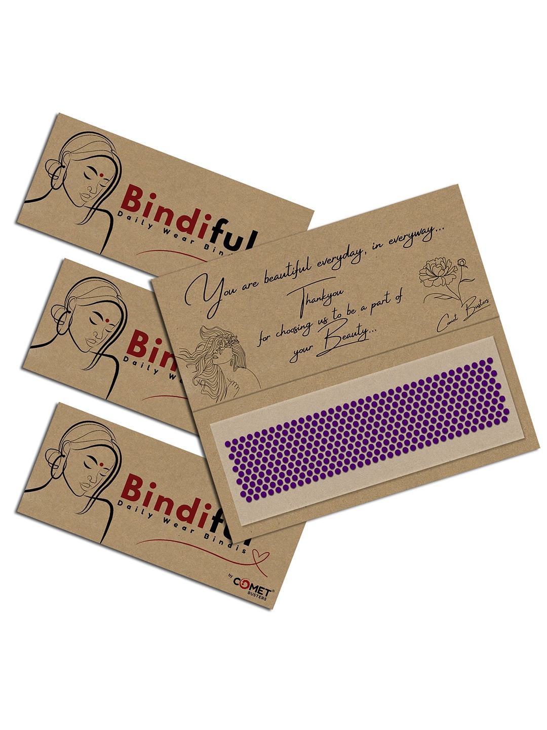 

Comet Busters Bindiful Set Of 3 Daily Wear Traditional Bindis- Purple