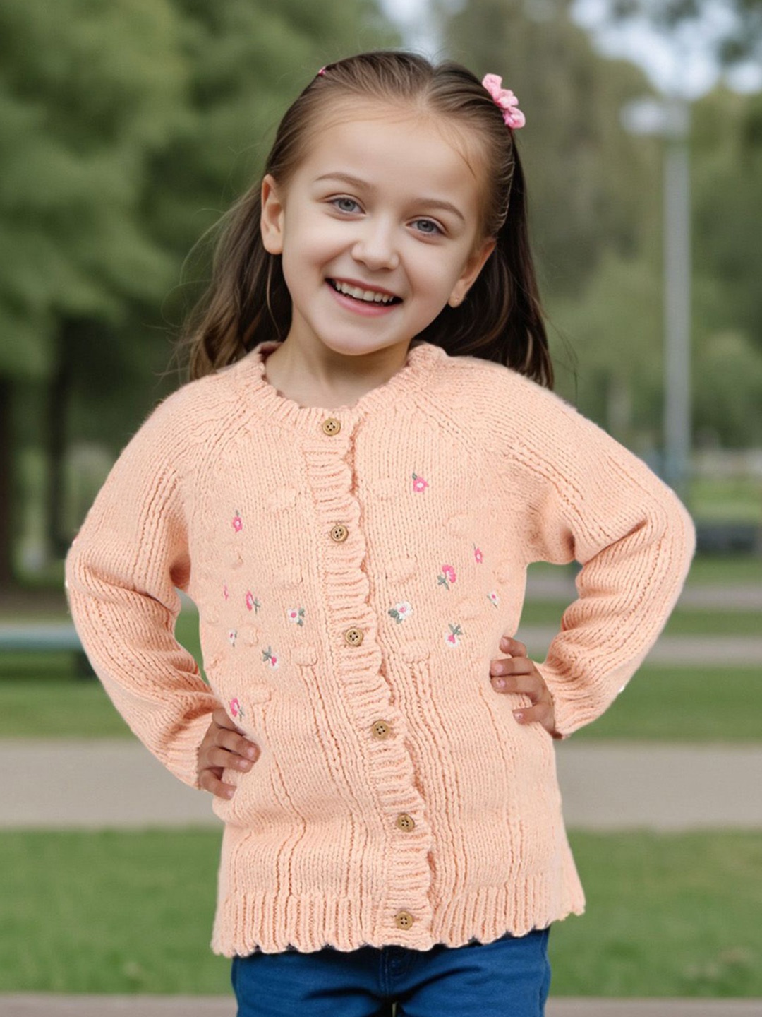 

INCLUD Girls Embroidered Cardigan, Peach