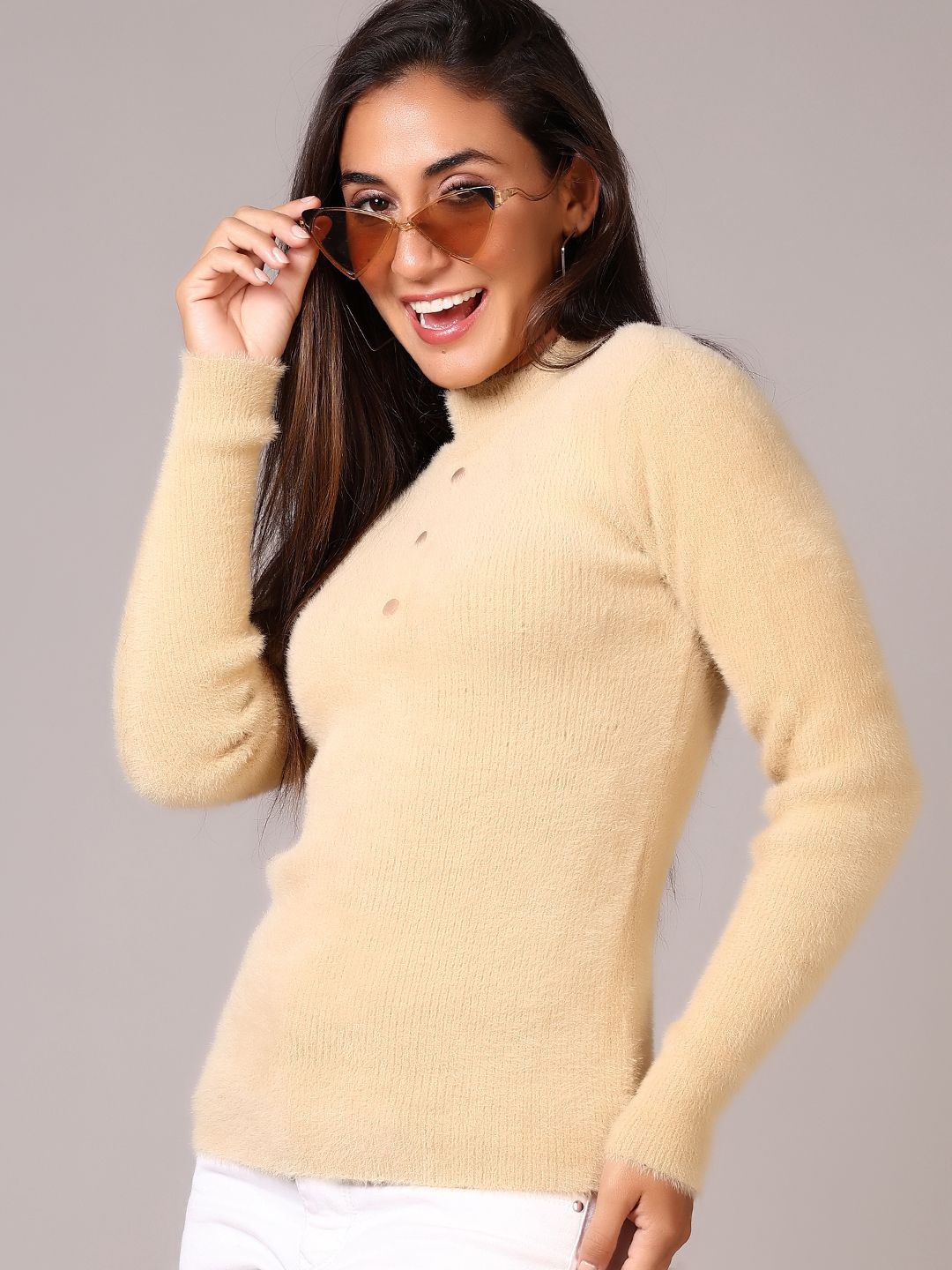 

V-Mart Women Cotton Turtle Neck Pullover Sweater, Beige