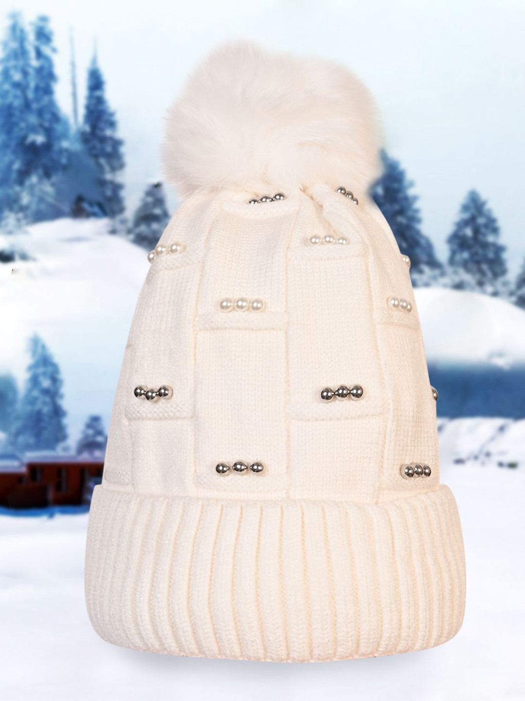 

LOOM LEGACY Women Embroidered Beanie, White