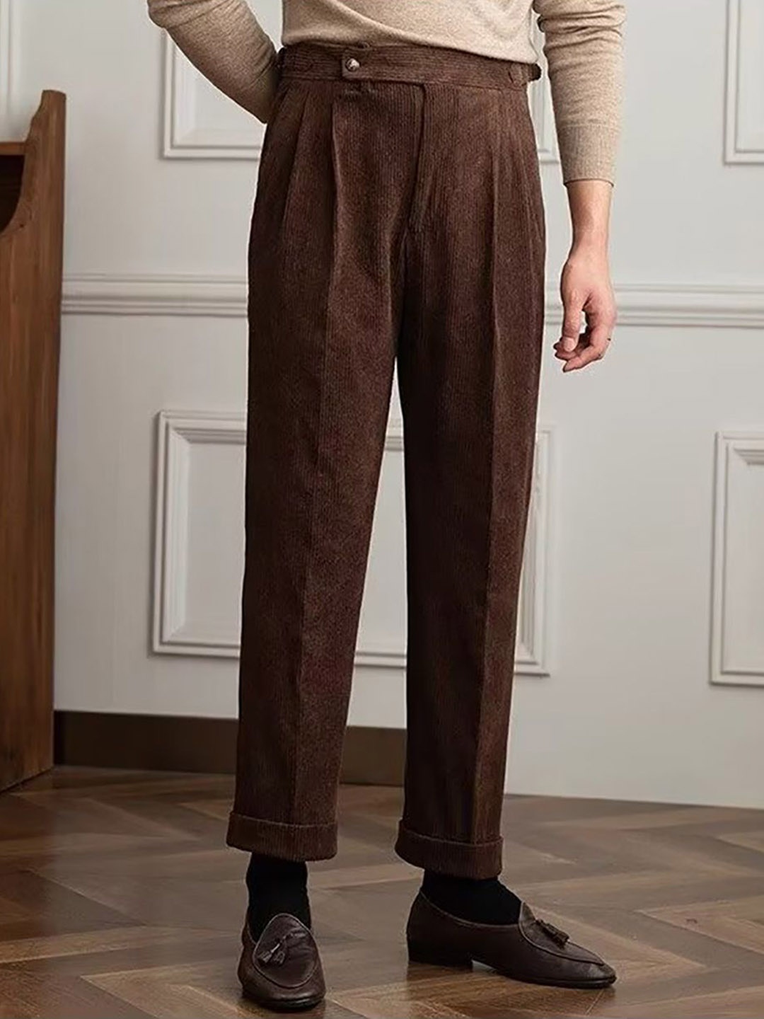 

StyleCast x Revolte Men Textured Easy Wash Trousers, Coffee brown