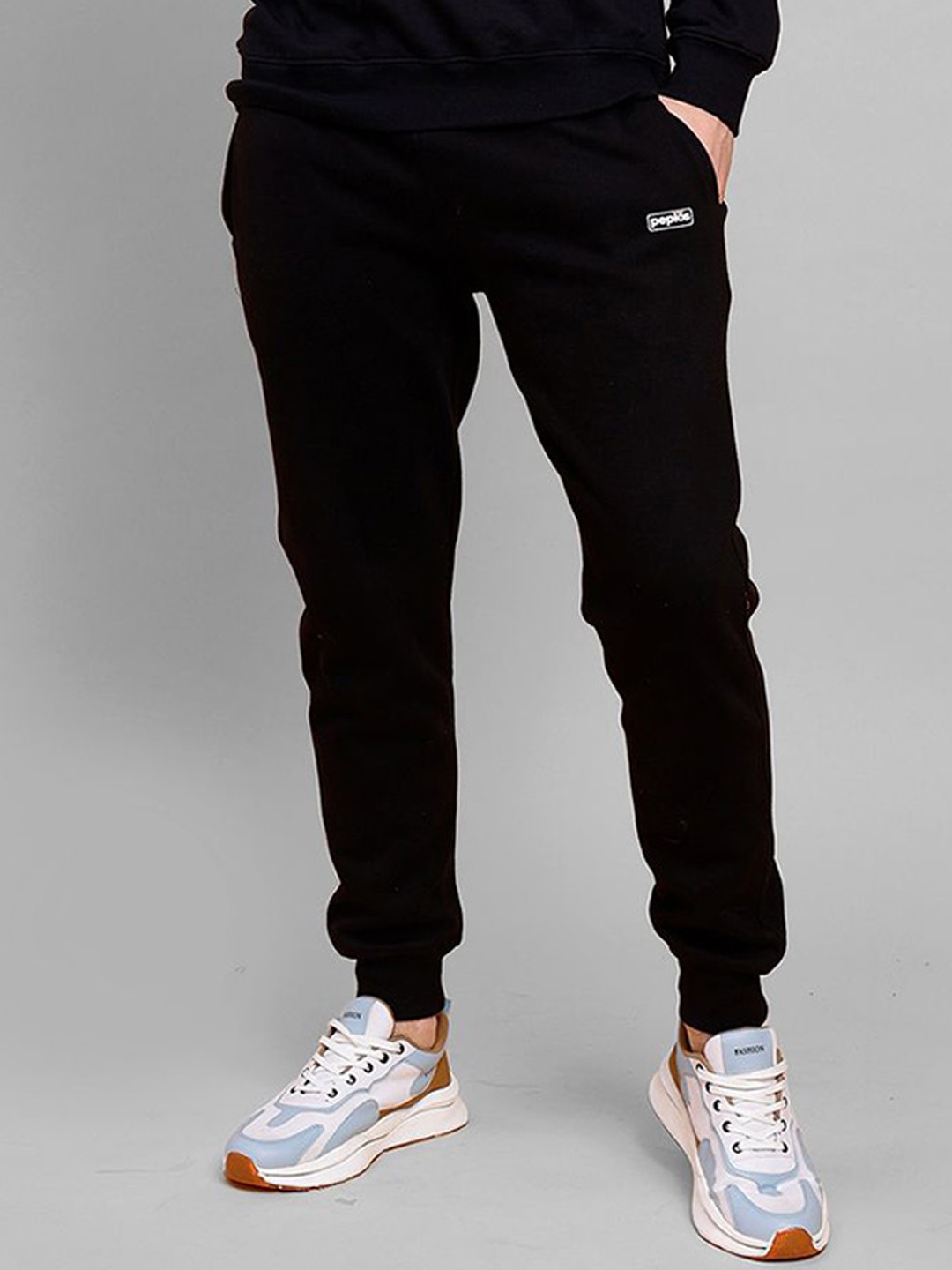 

PEPLOS Men Cotton Regular Fit Track Pants, Black
