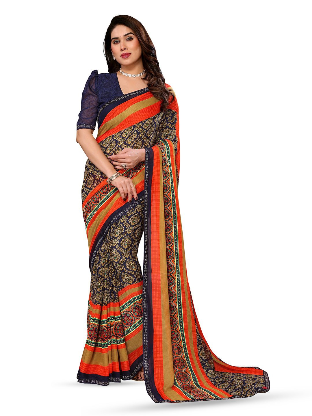 

ANAND SAREES Ethnic Motifs Mukaish Pure Georgette Saree, Blue