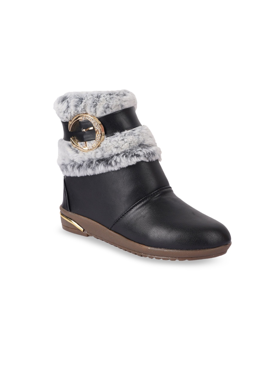 

BAESD Girls Embellished Faux Fur Ankle-Length Boots, Black