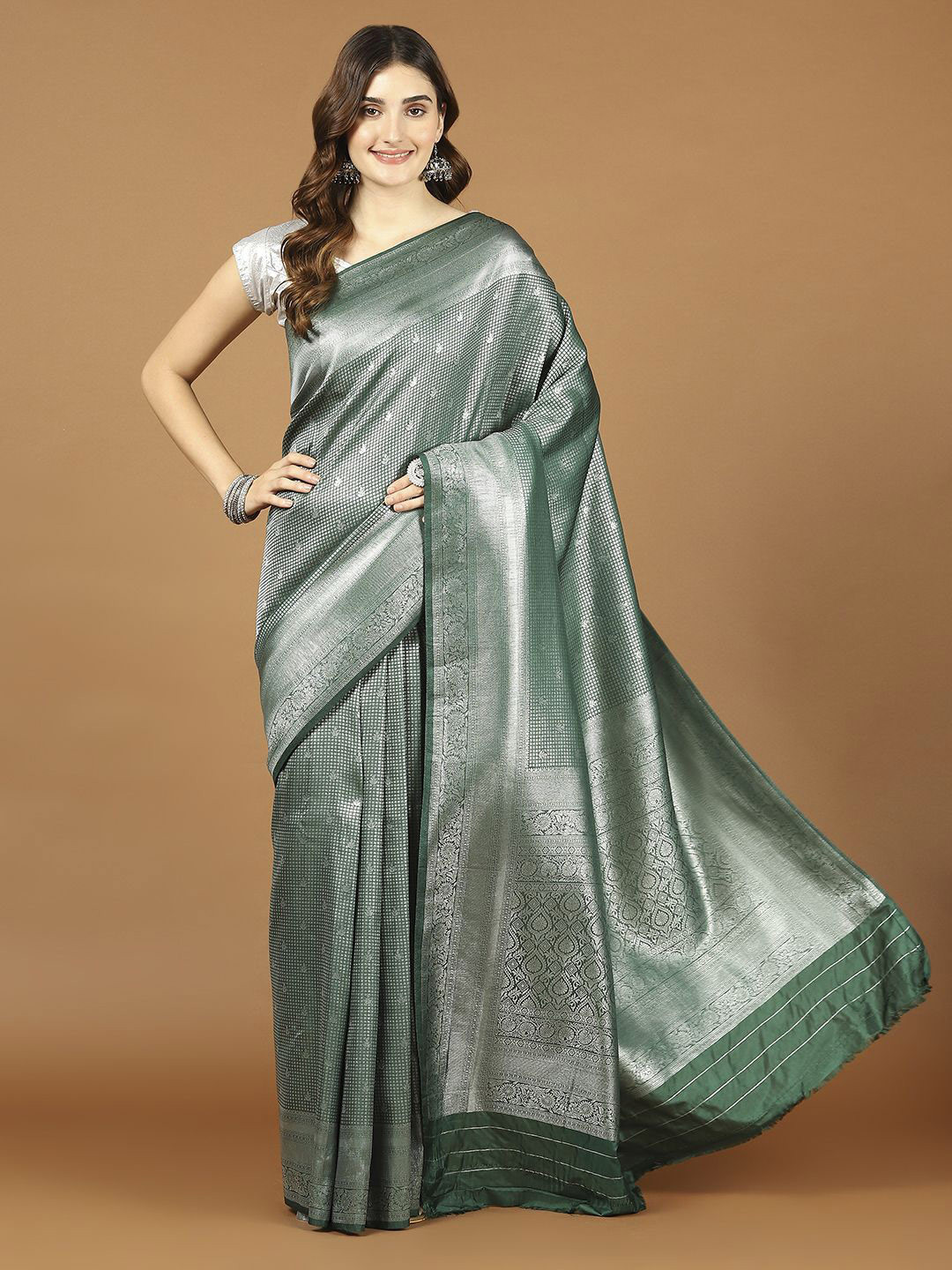 

Meena Bazaar Woven Design Art Silk Saree, Green