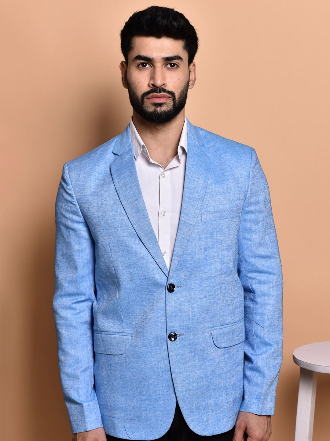 

PRINTINDIA Self Design Single-Breasted Casual Blazer, Blue