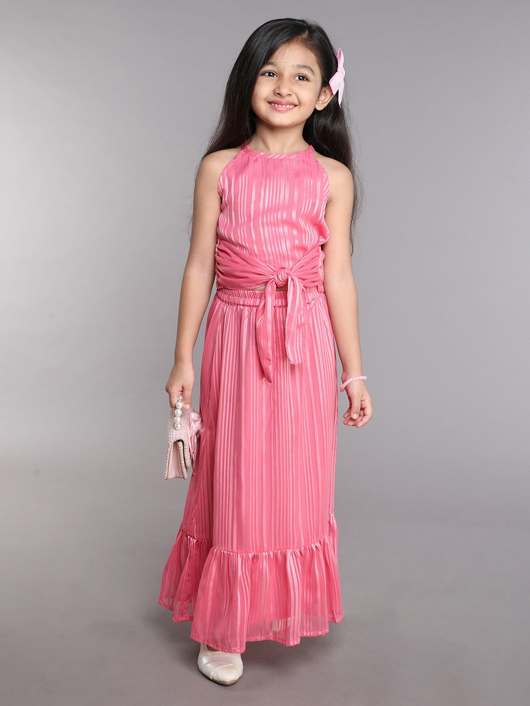 

taffykids Girls Striped Top with Skirt, Pink