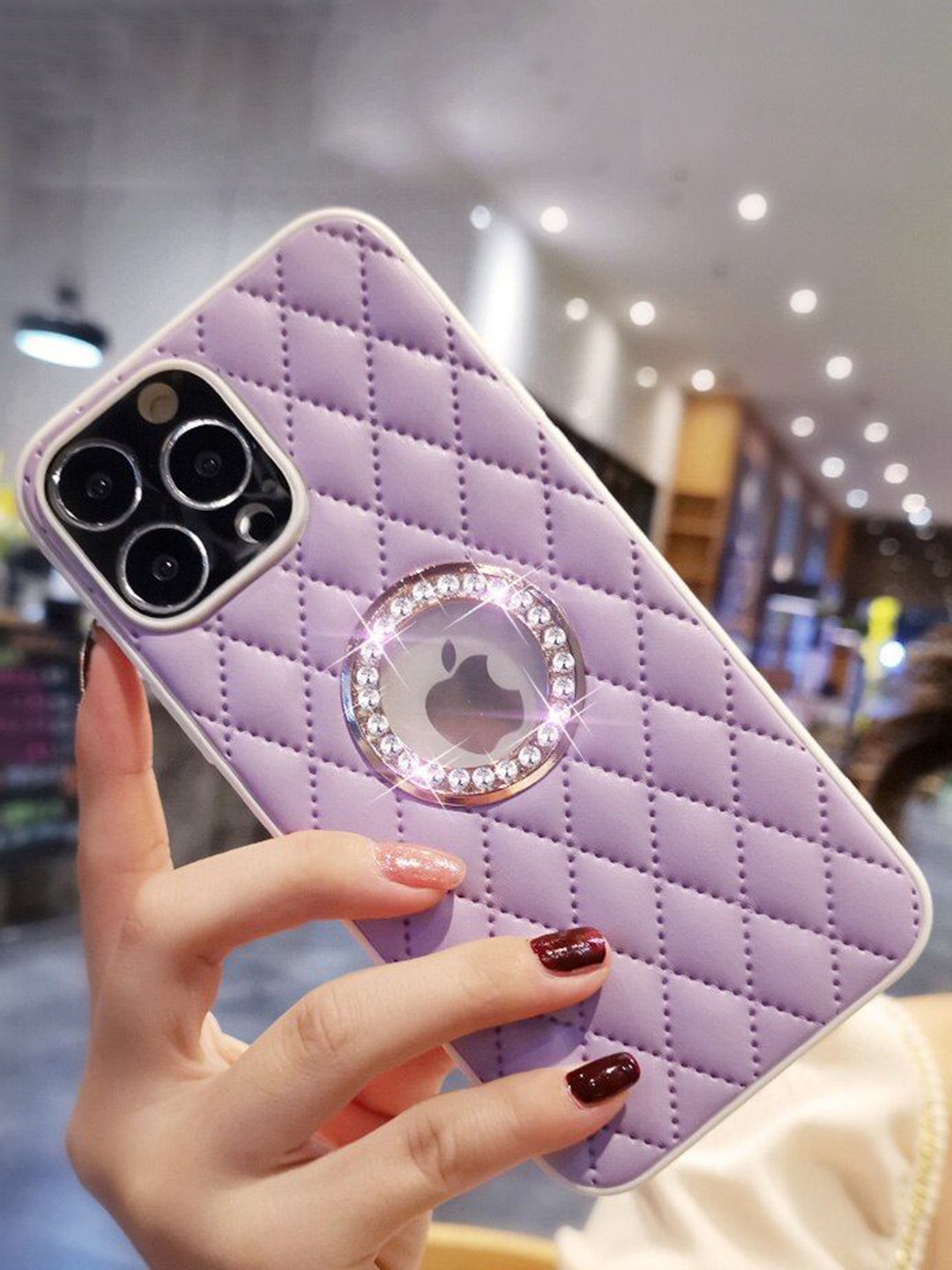 

Luxury Kase Geometric Printed iPhone 14 Pro Back Case Mobile Accessories, Purple