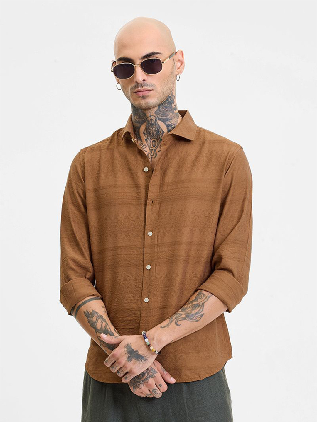 

Snitch Men Smart Slim Fit Opaque Casual Shirt, Brown