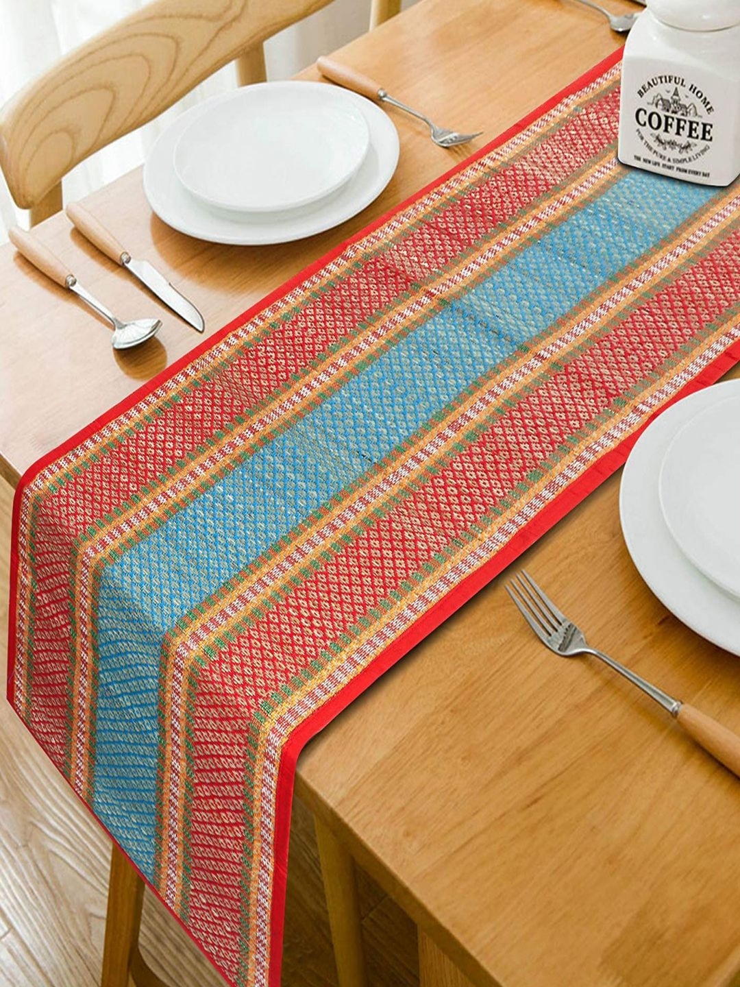 

HOKIPO Blue & Red Geometric Rectangular Table Runner