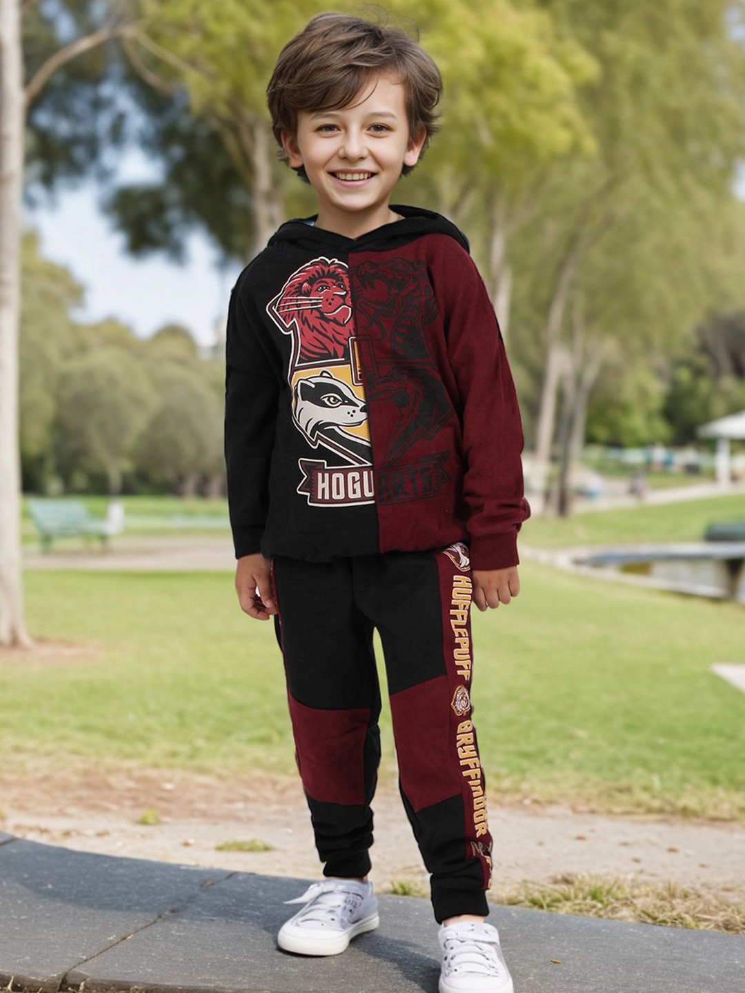 

INCLUD Boys Printed Trousers, Black