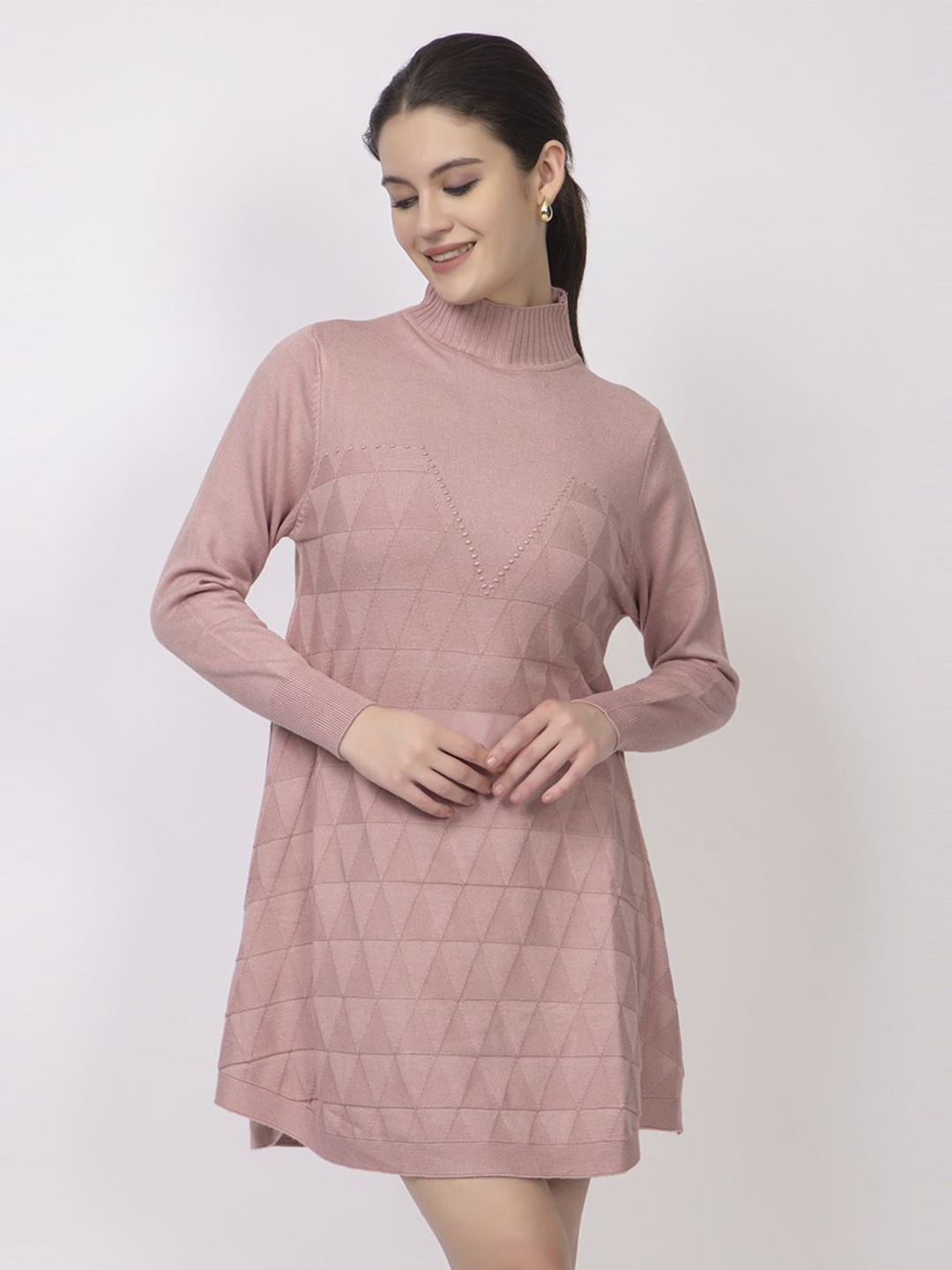 

Lory Women Woollen Self Design A-Line Dress, Peach