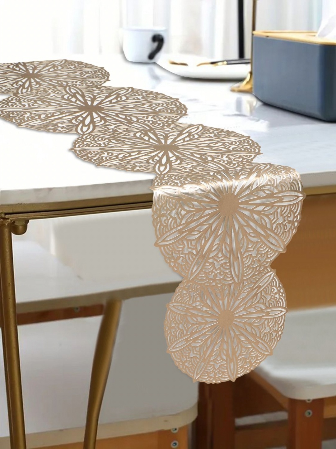 

Dakshya Industries Gold Toned Floral Water-Proof Table Runner