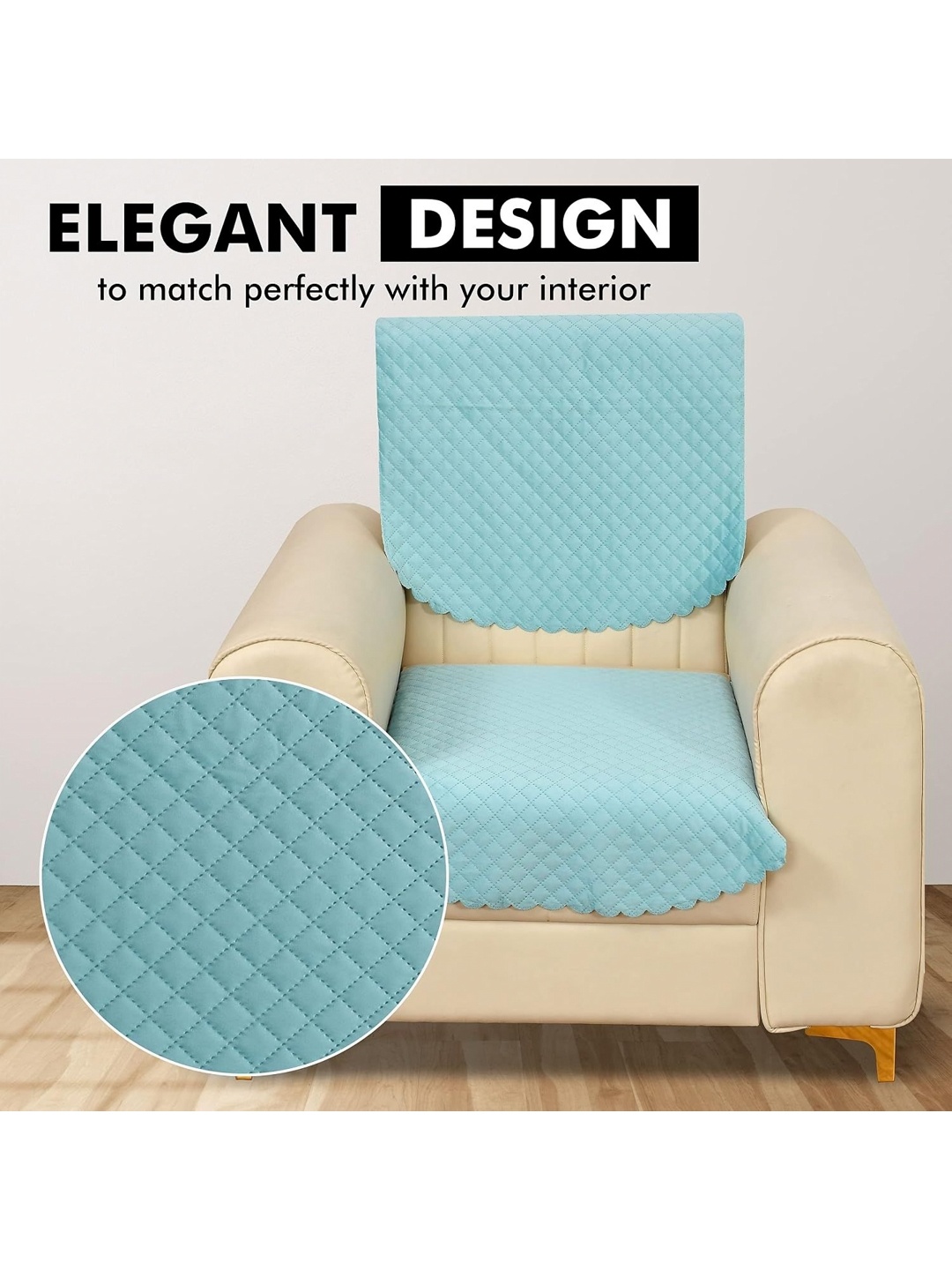 

Bajo's Turquoise Blue 2 Pieces Checked Velvet 1 Seater Sofa Cover