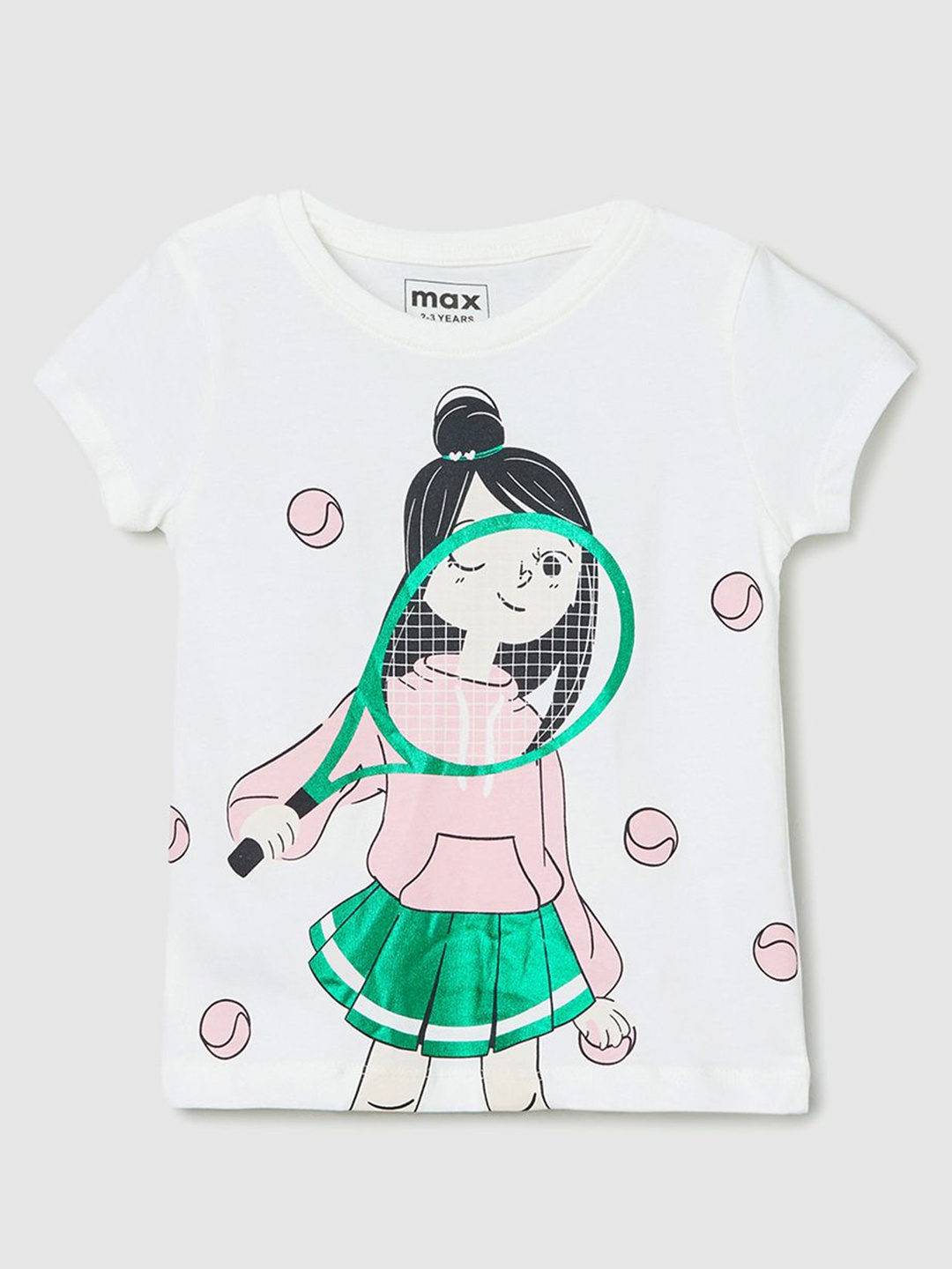 

max Girls Printed Applique T-shirt, Beige