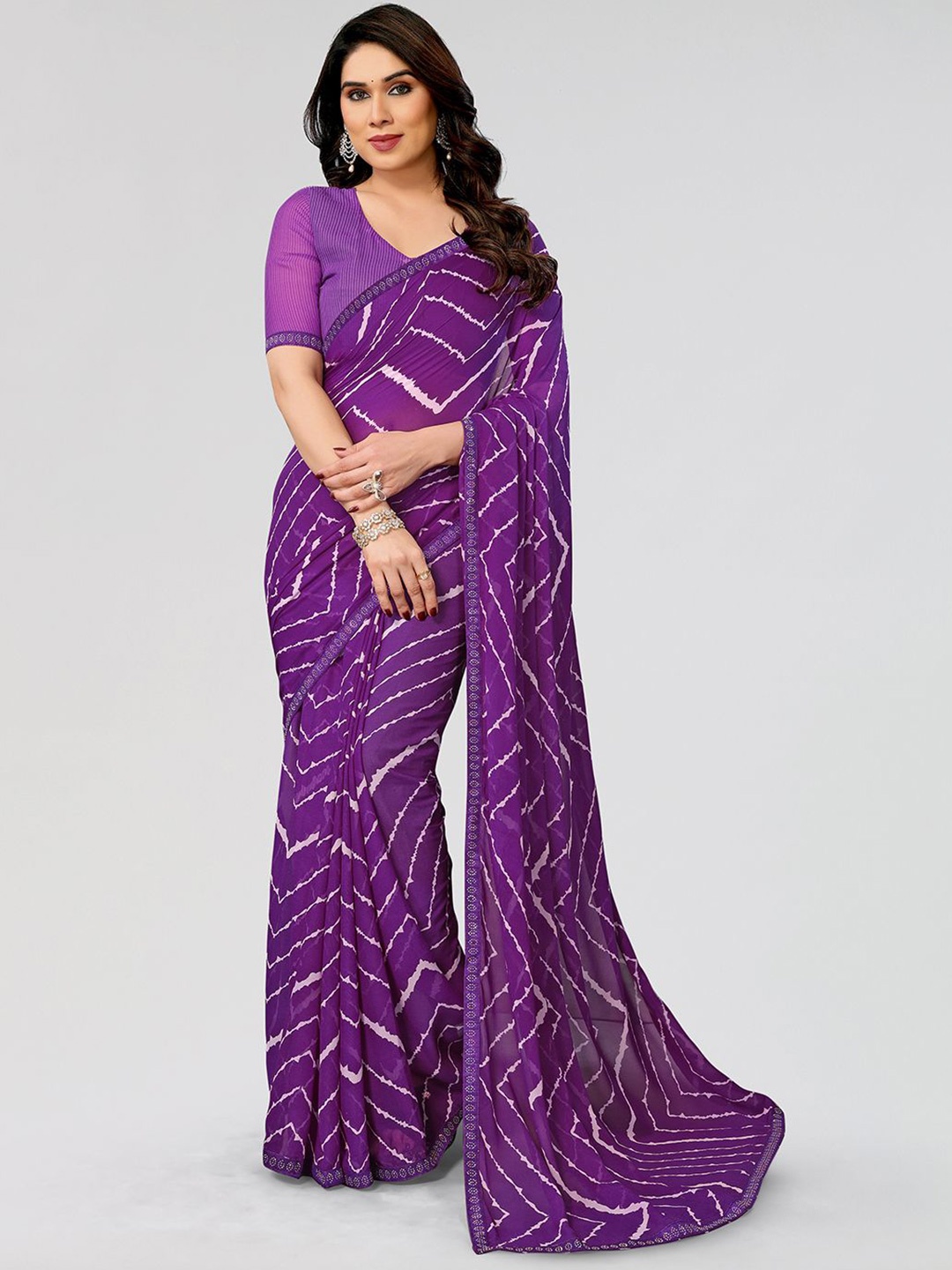 

ANAND SAREES Beads and Stones Pure Georgette Saree, Purple