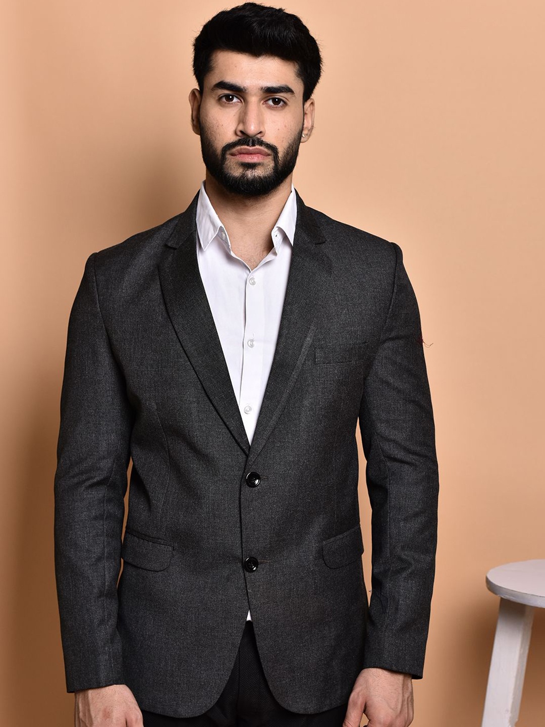 

PRINTINDIA Notched Lapel Single Breasted Formal Blazer, Black