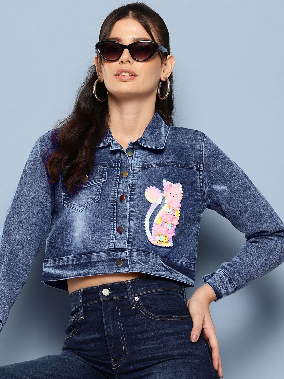 

The Roadster Lifestyle Co Self-Design Cropped Denim Jacket, Navy blue