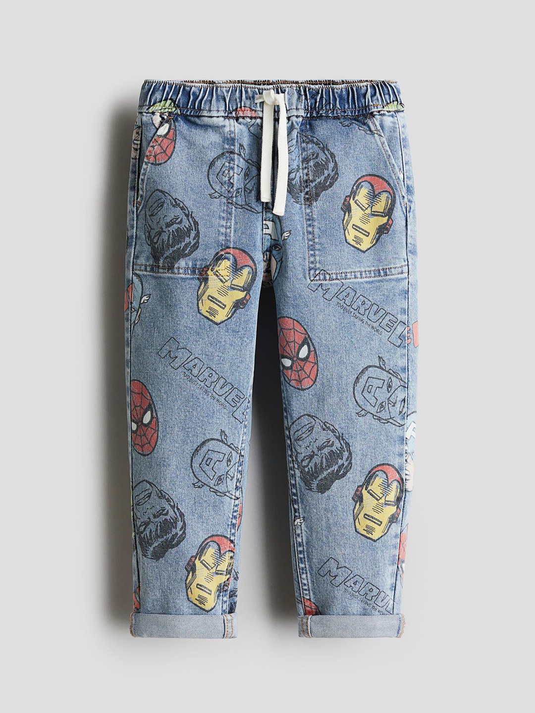 

H&M Printed Denim Joggers, Blue