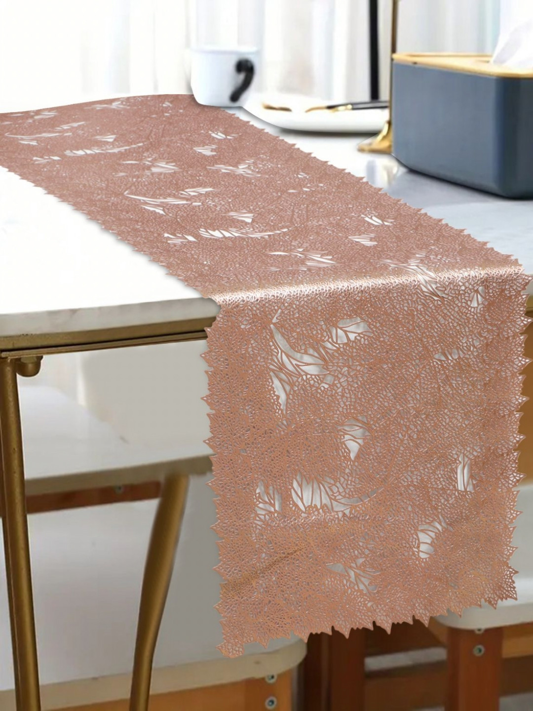 

Dakshya Industries Copper Toned Floral Water-Proof Table Runner