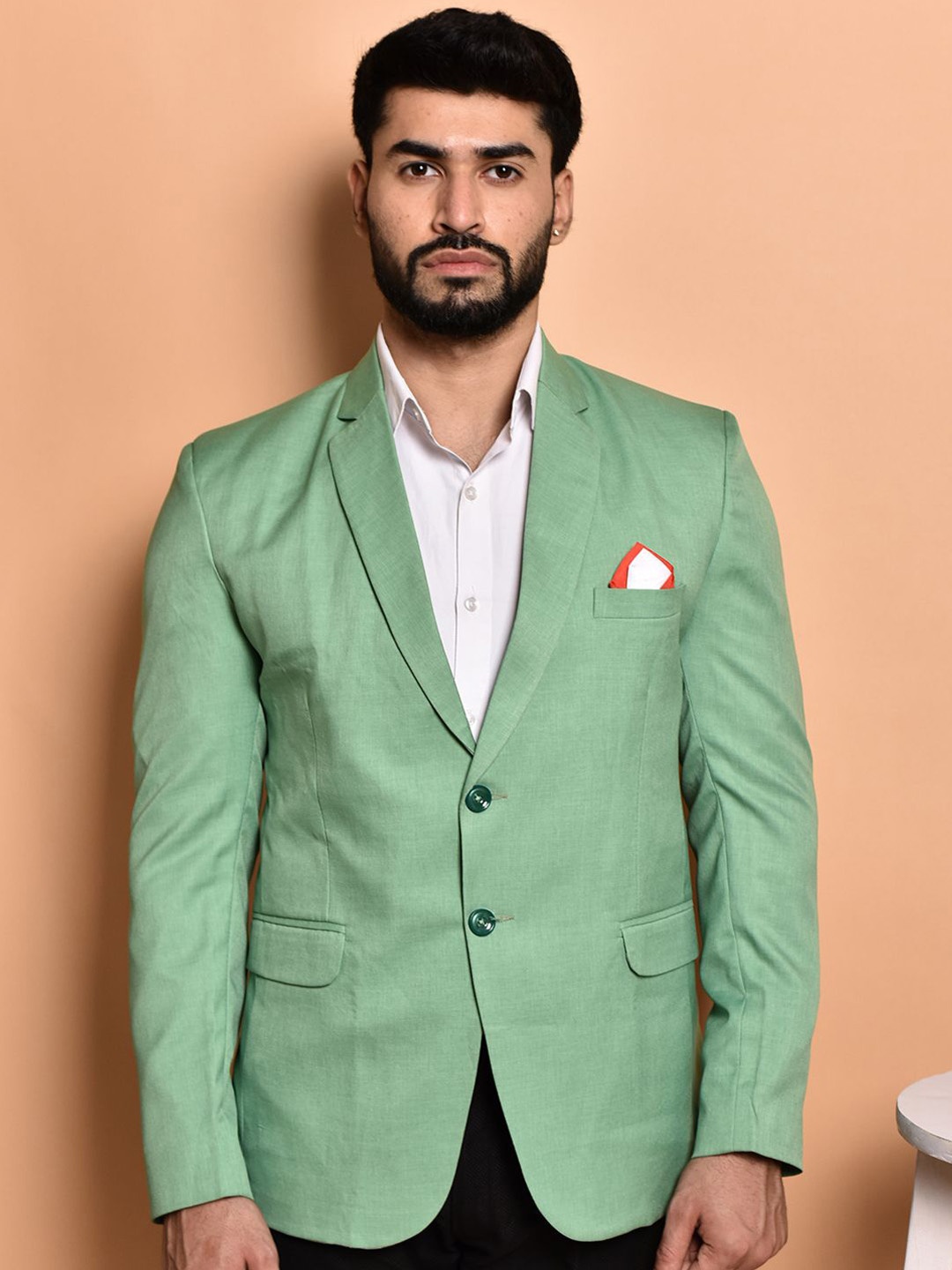 

PRINTINDIA Men Notched Lapel Single-Breasted Blazer, Green
