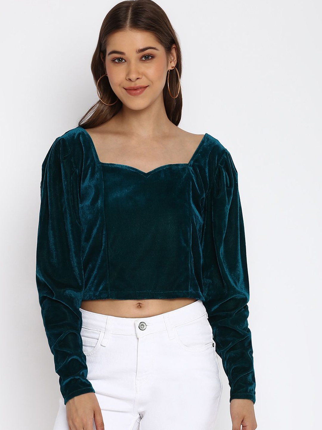 

DressBerry Sweetheart Neck Velvet Top, Teal