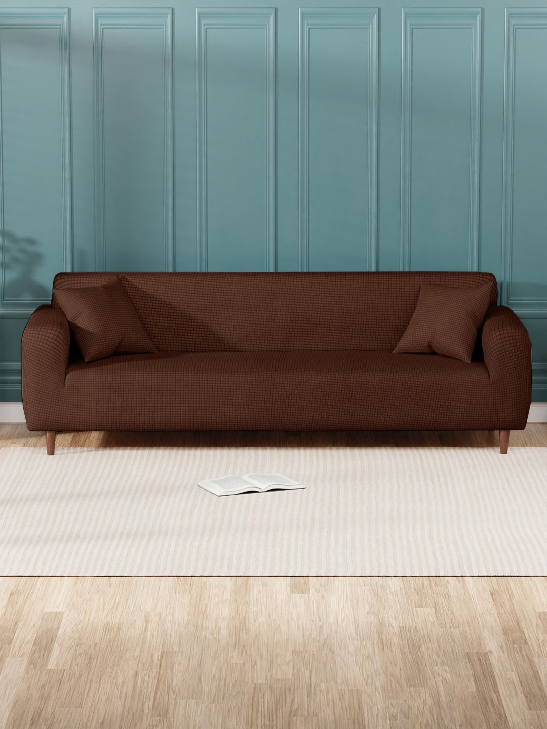 

Myntra Elegant Homes Brown Textured Four Seater Jacquard Sofa Cover With Cushion Covers
