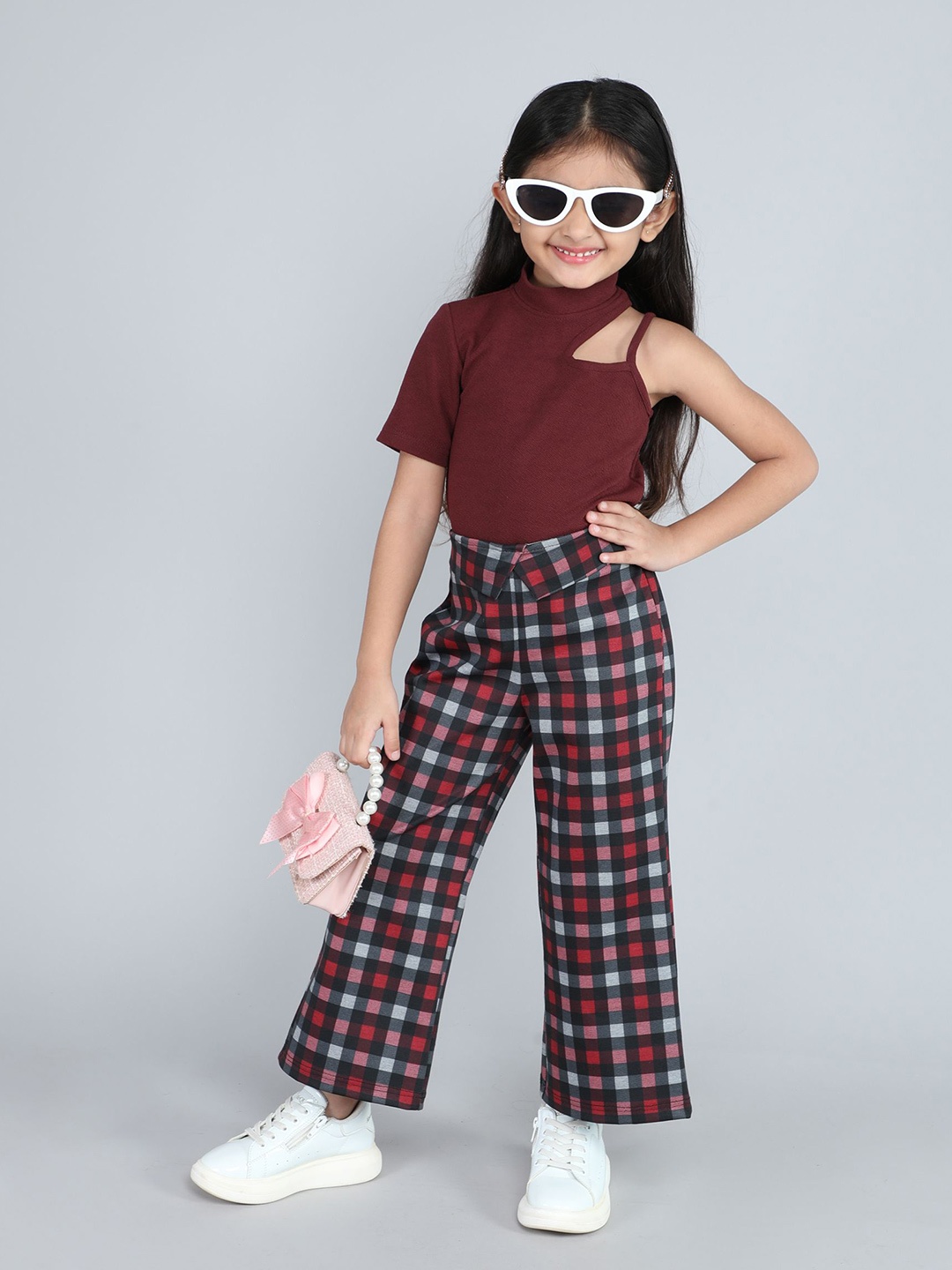 

taffykids Girls Printed Top with Trousers, Maroon