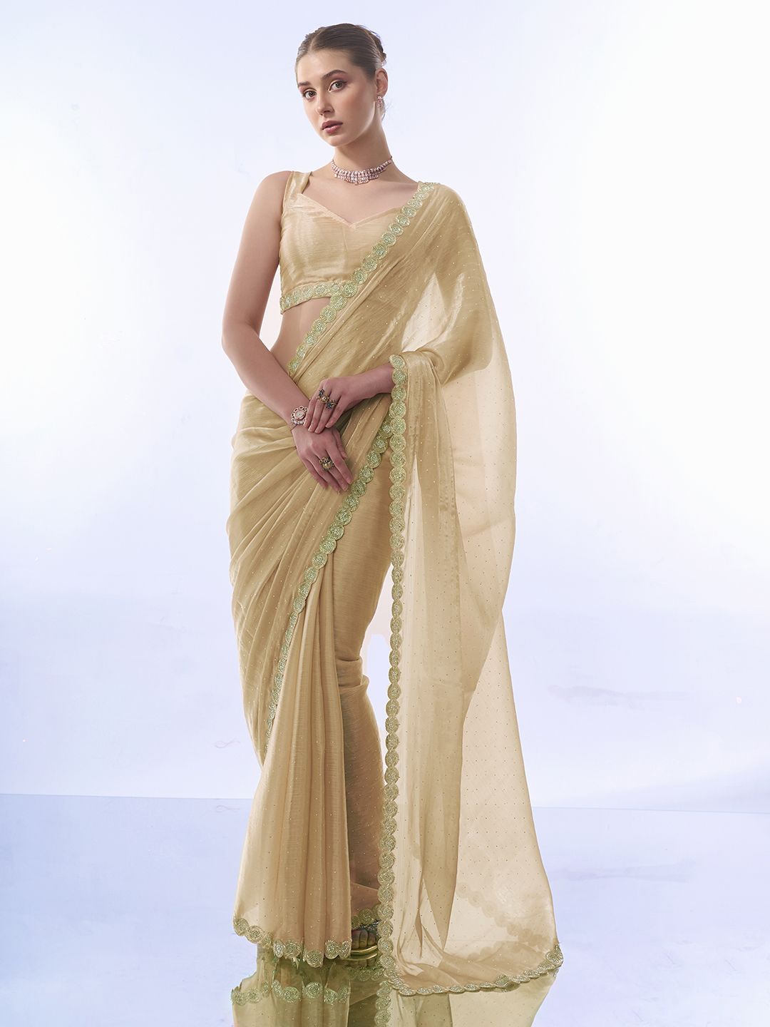 

Kalista Embellished Beads and Stones Pure Chiffon Saree, Gold