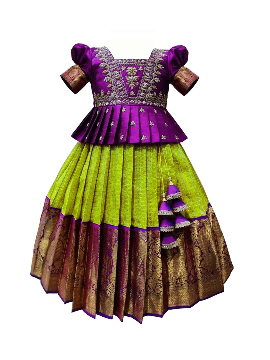 

Wommaniya Impex Girls Embroidered Ready to Wear Lehenga &, Magenta