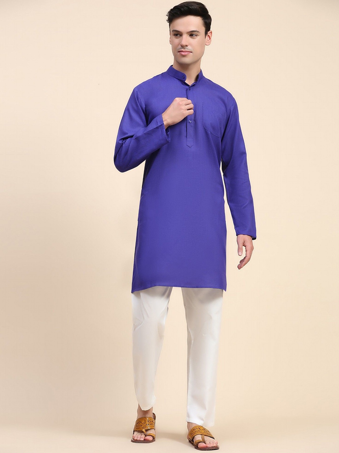 

SKAVIJ Men Regular Pure Cotton Kurta with Pyjamas, Blue